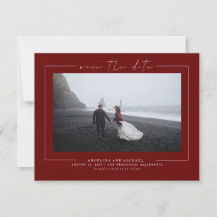 Modern Minimalialist Burgundy Red sparar datumfoto Spara Datumet
