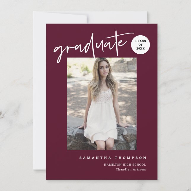 Modern Minimalialist Burgundy School Grad Party Ph Inbjudningar (Framsida)