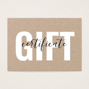 Modern Minimalialist Kraft Voucher Gift-certifikat Visitkort