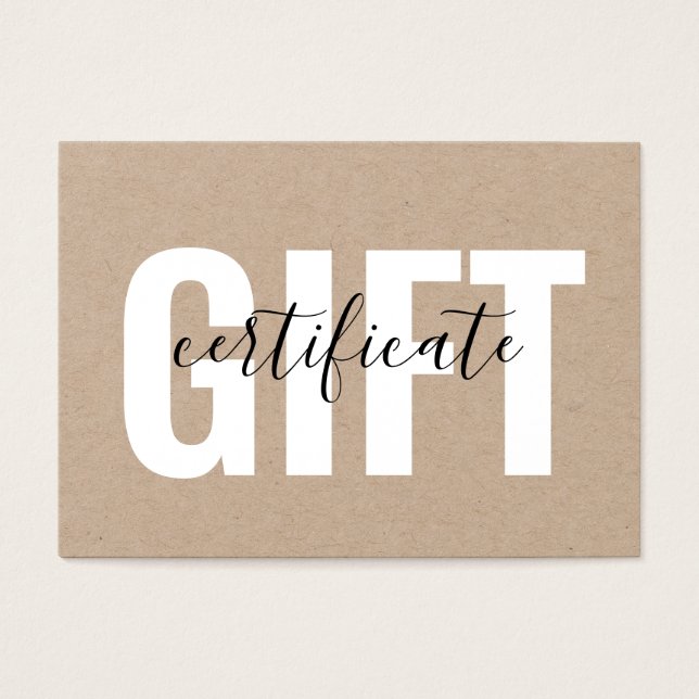 Modern Minimalialist Kraft Voucher Gift-certifikat Visitkort (Framsidan)