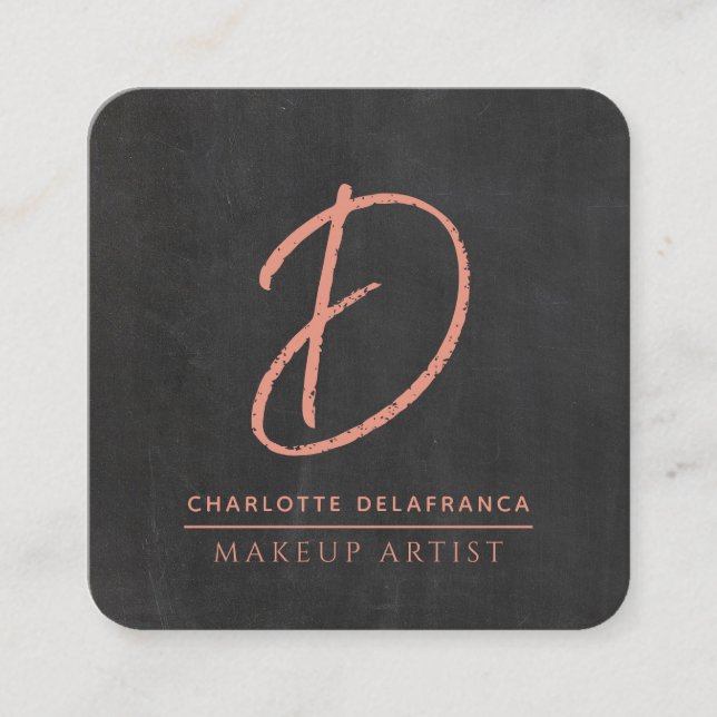 Modern Minimalialist Makeup Artist Monogram Black Fyrkantigt Visitkort (Framsida)