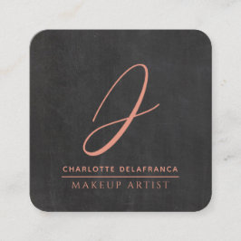 Modern Minimalialist Makeup Artist Monogram Black Fyrkantigt Visitkort