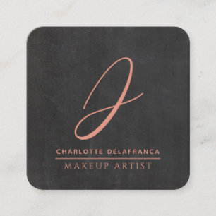 Modern Minimalialist Makeup Artist Monogram Black Fyrkantigt Visitkort