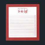 Modern Minimalialist Red to Do List Anteckningsblock<br><div class="desc">Anteckningsblocket Modern Minimalist Red to Do List. Skapa en egen checklista för personlig för dagliga uppgifter.</div>