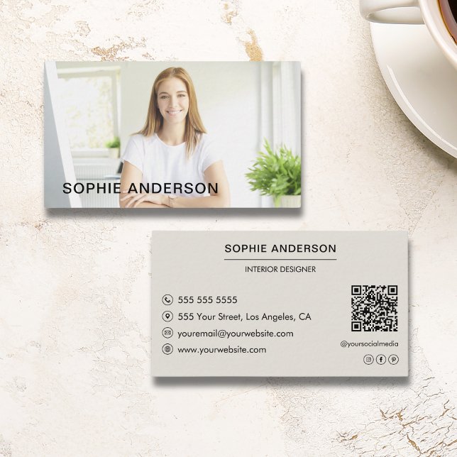 Modern Minimalisk Anpassningsbar Foto Professionel Visitkort (Modern Minimal Custom Photo Professional Business Card)