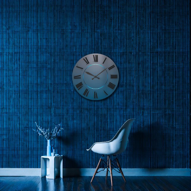 Modern minimalism Blue Grått Ombre Roman Numbers Stor Klocka (Modern Minimalism Blue Gray Ombre Roman Numbers Large Clock)