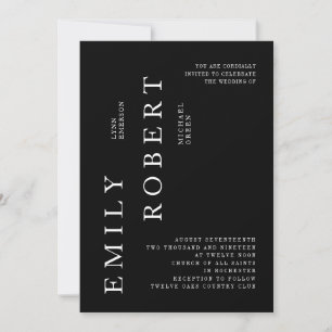 Modern minimalism bröllop - svart inbjudan