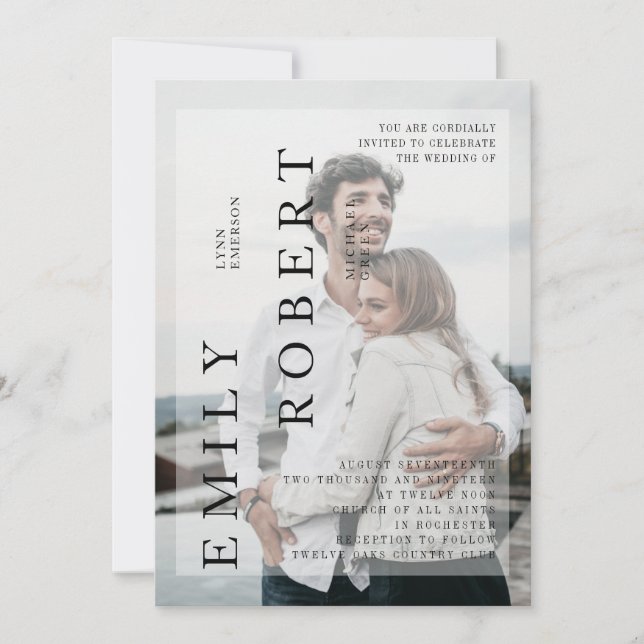 Modern minimalism bröllop - vit inbjudan (Framsida)