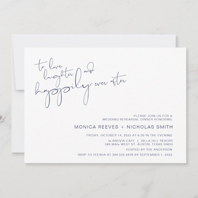 Modern minimalism Navy BlueScript Rehearsal Dinner Inbjudningar (Framsida)