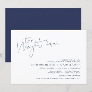 Modern minimalism Navy BlueScript Rehearsal Dinner Inbjudningar