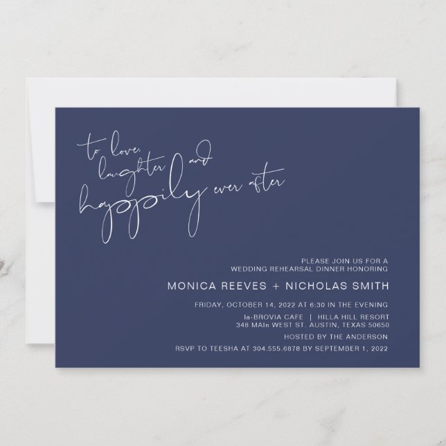 Modern minimalism Navy BlueScript Rehearsal Dinner Inbjudningar (Framsida)