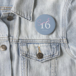 Modern minimalist 16:e rosa blå födelsedag knapp