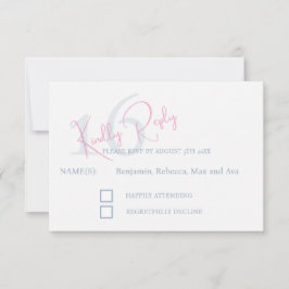 Modern minimalist 16:e RSVP rosa blå svar