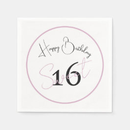 Modern minimalist 16:e vit rosa svart födelsedag pappersservett