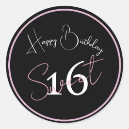 Modern Minimalist 16th Black Pink Birthday Runt Klistermärke