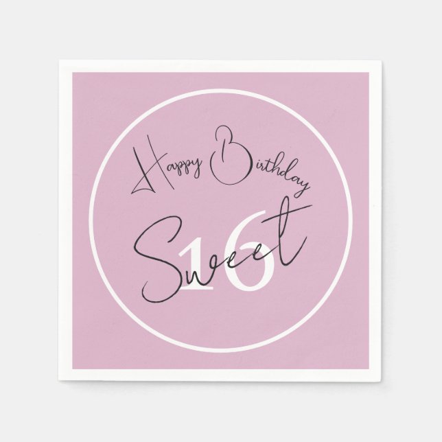 Modern Minimalist 16th Pink Black White Birthday Pappersservett (Framsidan)