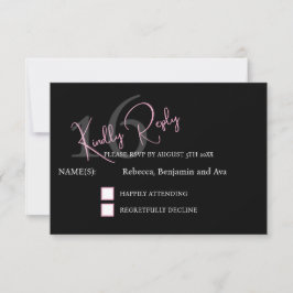 Modern Minimalist 16th RSVP Black Pink Birthday OSA Kort