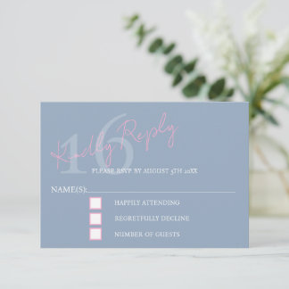Modern Minimalist 16th RSVP Pink Blue Birthday OSA Kort