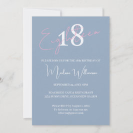 Modern Minimalist 18-års Pink Blå Födelsedag Inbjudningar