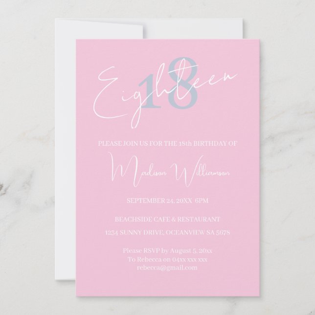Modern Minimalist 18th Birthday Invitation Inbjudningar (Framsida)
