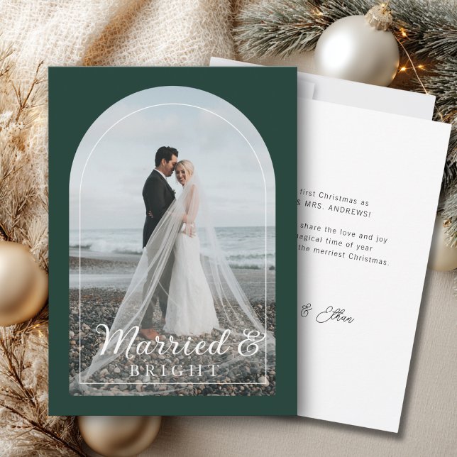 Modern Minimalist 1 Photo Married & Bright  Dankes Tack Kort (Modern Minimalist 1 Photo Married & Bright Thank You Card)