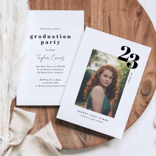 Modern minimalist 2023 | Foto Studenten Inbjudningar (Modern Minimalist 2023 | Photo Graduation Invitation)