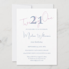 Modern Minimalist 21st Blue Pink Birthday Inbjudningar