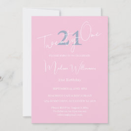 Modern Minimalist 21st Pink Blue Birthday Inbjudningar