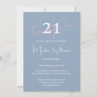 Modern Minimalist 21st Pink Blue Birthday Inbjudningar