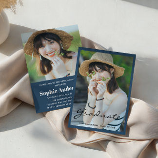 Modern Minimalist 2 Photo Graduation Party Inbjudningar
