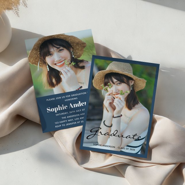 Modern Minimalist 2 Photo Graduation Party Inbjudningar (Skapare uppladdad)