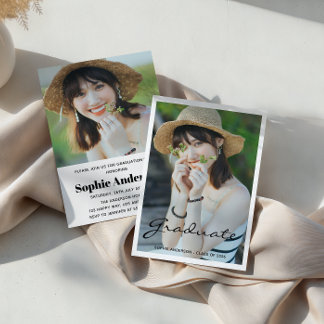 Modern Minimalist 2 Photo Graduation Party Inbjudningar