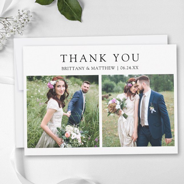 Modern Minimalist 2 Photo Wedding Tack Kort (Customize to change text size or text style.)