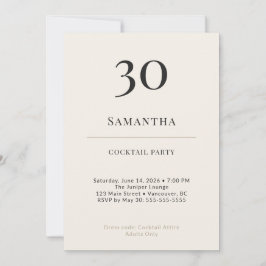 Modern Minimalist 30th Birthday Cocktail Party Inbjudningar