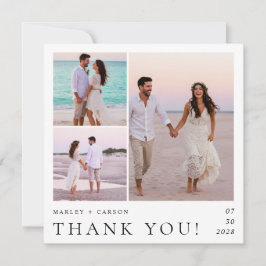 Modern Minimalist 3 Photo Collage Wedding Square Tack Kort