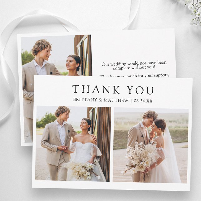 Modern Minimalist 3 Photos Wedding Tack Kort (Customize to change text size or text style.)