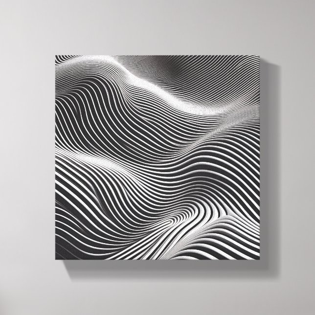 Modern minimalist 3D-vågkonst - Abstrakt monokrom Canvastryck (Framsida)