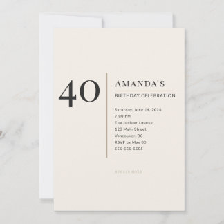 Modern Minimalist 40th Adult Birthday Celebration Inbjudningar