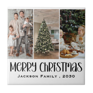 Modern Minimalist 4 Photo Collage Family Name Year Kakelplatta