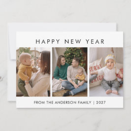 Modern Minimalist 5 Photo Collage New Year Julkort