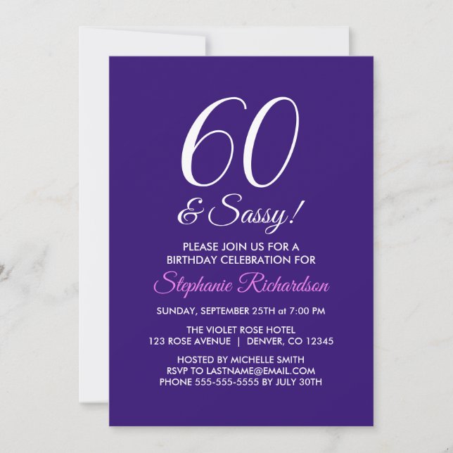 Modern minimalist 60 och Sassy Lila Birthday Inbjudningar (Framsida)