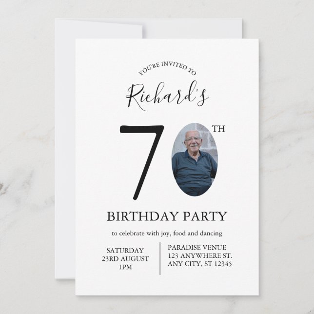 Modern Minimalist 70th Birthday Photo Inbjudningar (Framsida)