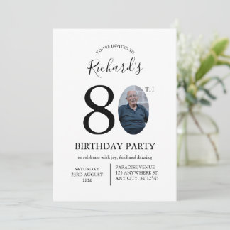 Modern Minimalist 80th Birthday Photo Invitation Inbjudningar