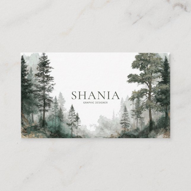 Modern minimalist akvarellskog visitkort (Framsida)
