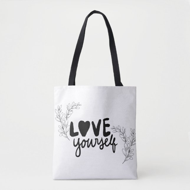 Modern minimalist "Älska dig själv" botanisk tote Tygkasse (Framsida)
