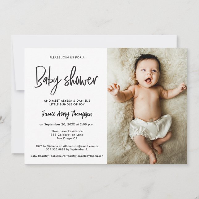 Modern minimalist anpassad bild baby shower inbjudningar (Framsida)