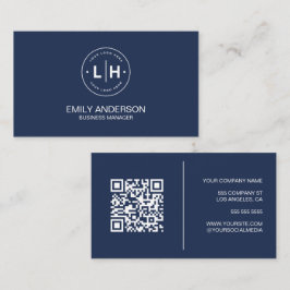 Modern minimalist anpassad logotyp QR marinblå Visitkort
