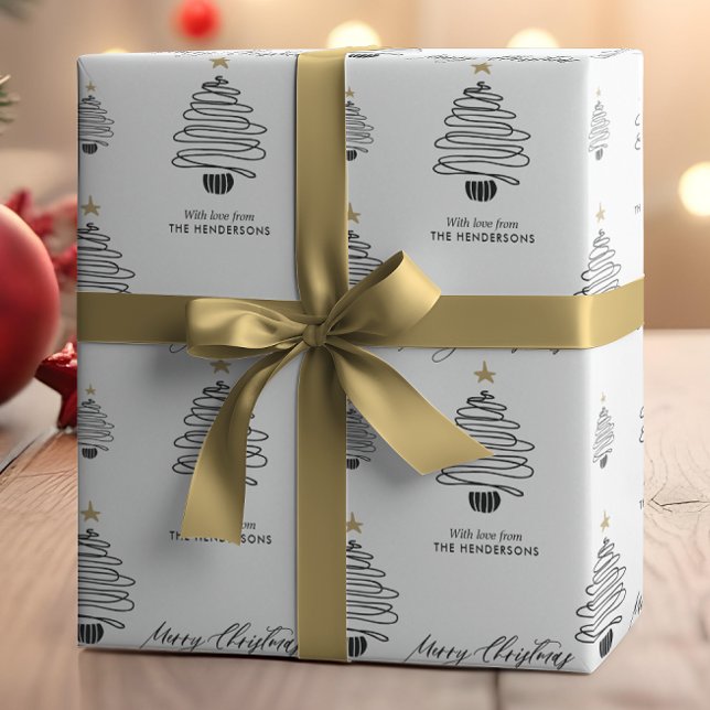 Modern minimalist anpassad namn God Jul-träd Presentpapper (Skapare uppladdad)