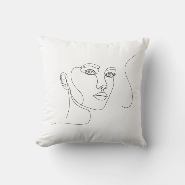 "Modern Minimalist Ansikte Line Art Pillow" Kudde (Framsida)