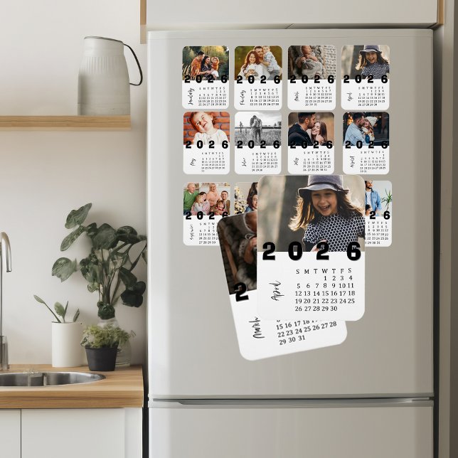 Modern minimalist april 2026 fotokalender magnet (Modern Minimalist April 2026 Photo Calendar Magnet)